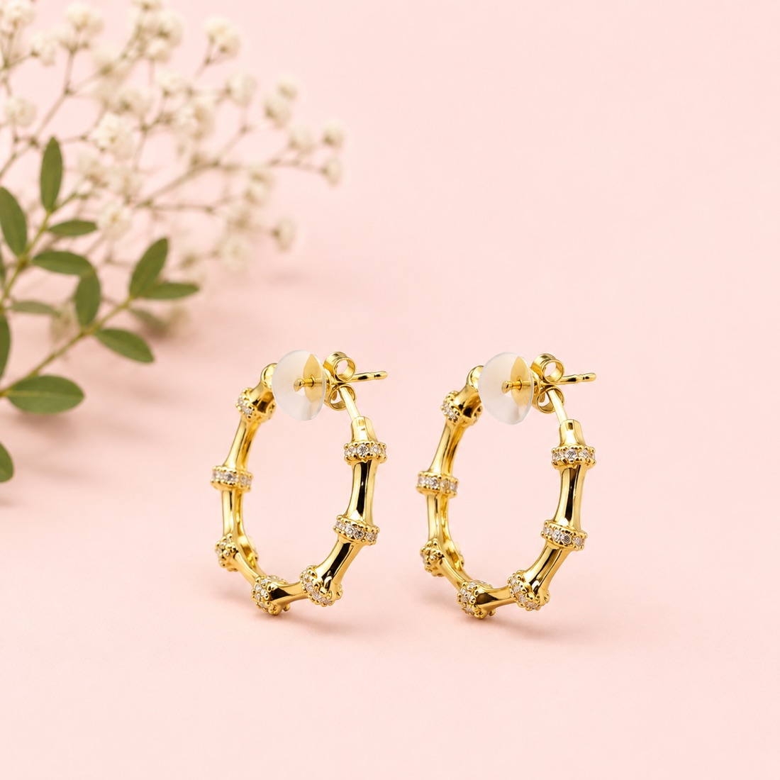 Aretes Bambú · Baño de oro 18k · antialérgico