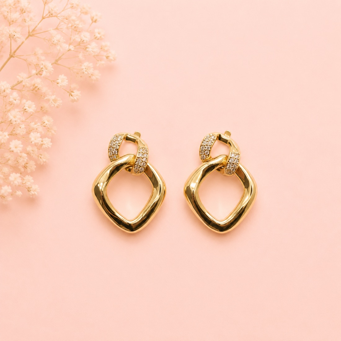 Aretes Rombo · Baño de oro 18k · antialérgico