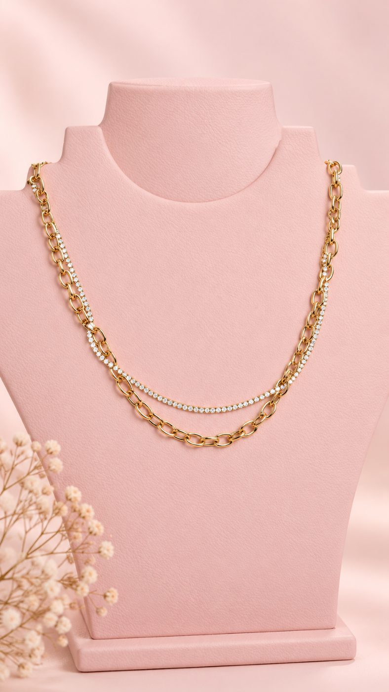 Collar Doble Luz · Cobre enchapado en oro de 18k