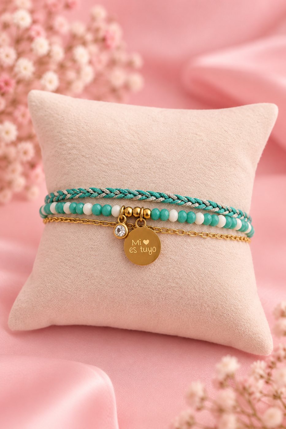 Brazalete Mi ❤️ es tuyo Turquesa/Plateado